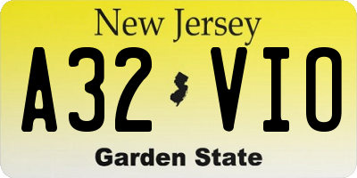 NJ license plate A32VIO