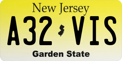 NJ license plate A32VIS