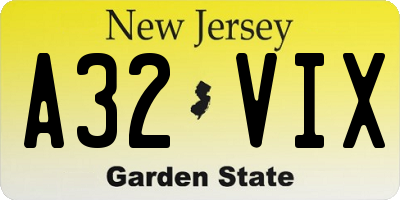 NJ license plate A32VIX
