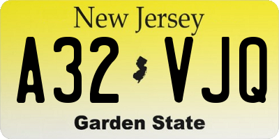 NJ license plate A32VJQ