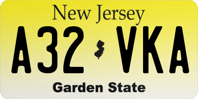 NJ license plate A32VKA