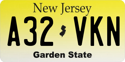 NJ license plate A32VKN