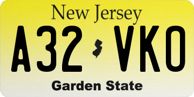 NJ license plate A32VKO
