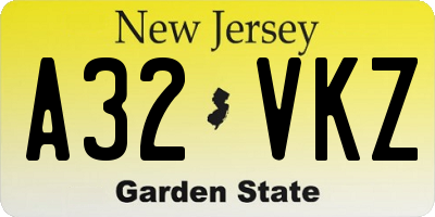 NJ license plate A32VKZ