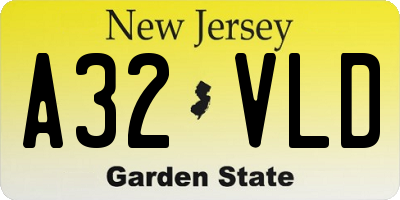 NJ license plate A32VLD