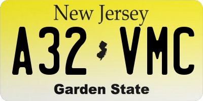 NJ license plate A32VMC