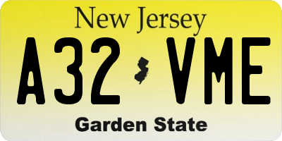 NJ license plate A32VME