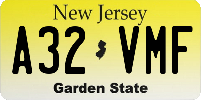 NJ license plate A32VMF