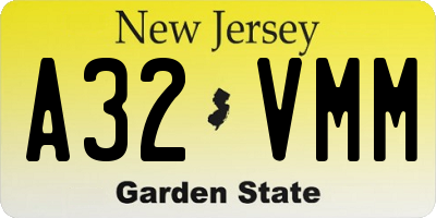 NJ license plate A32VMM