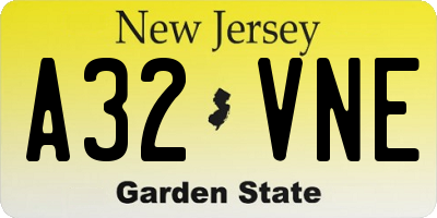 NJ license plate A32VNE