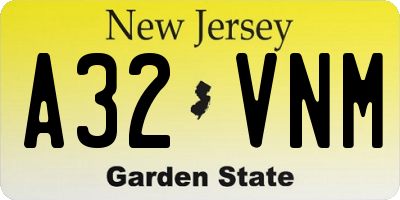 NJ license plate A32VNM