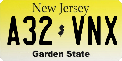 NJ license plate A32VNX