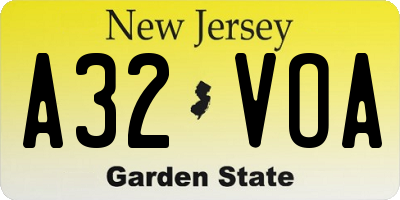 NJ license plate A32VOA