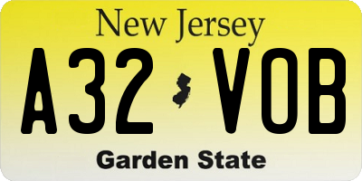 NJ license plate A32VOB