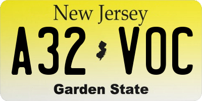 NJ license plate A32VOC