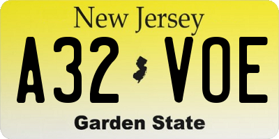 NJ license plate A32VOE