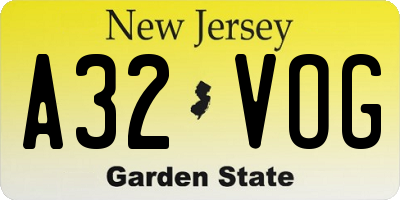 NJ license plate A32VOG