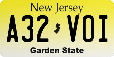NJ license plate A32VOI