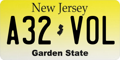 NJ license plate A32VOL
