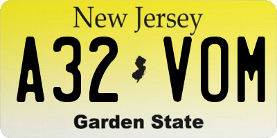 NJ license plate A32VOM