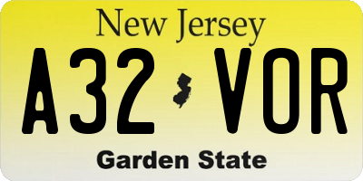 NJ license plate A32VOR