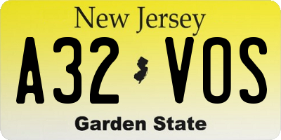 NJ license plate A32VOS