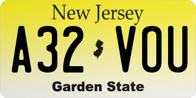 NJ license plate A32VOU