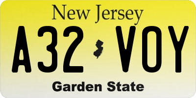 NJ license plate A32VOY