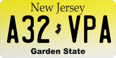 NJ license plate A32VPA
