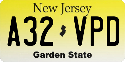 NJ license plate A32VPD