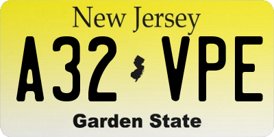NJ license plate A32VPE