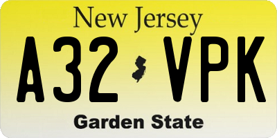 NJ license plate A32VPK