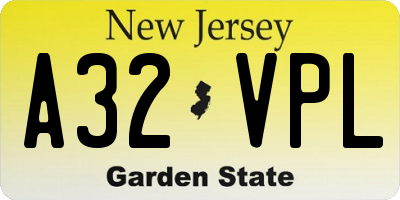 NJ license plate A32VPL