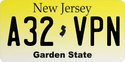 NJ license plate A32VPN