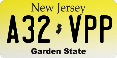 NJ license plate A32VPP