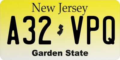 NJ license plate A32VPQ