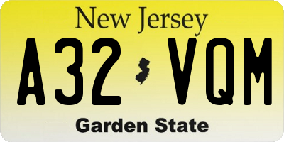 NJ license plate A32VQM