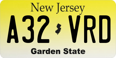 NJ license plate A32VRD