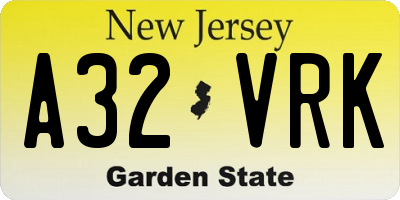 NJ license plate A32VRK