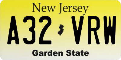 NJ license plate A32VRW