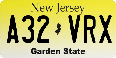 NJ license plate A32VRX