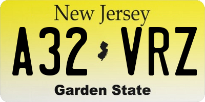 NJ license plate A32VRZ