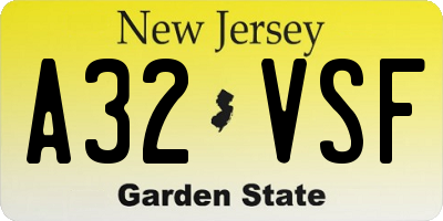NJ license plate A32VSF