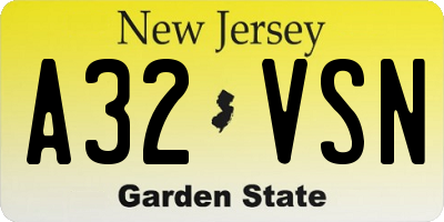 NJ license plate A32VSN