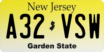 NJ license plate A32VSW
