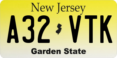 NJ license plate A32VTK