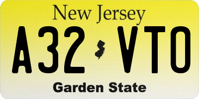 NJ license plate A32VTO