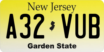 NJ license plate A32VUB