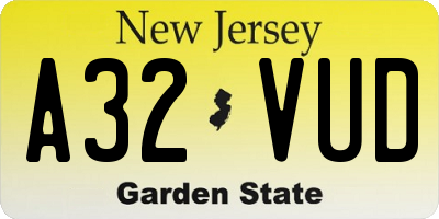 NJ license plate A32VUD