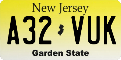 NJ license plate A32VUK